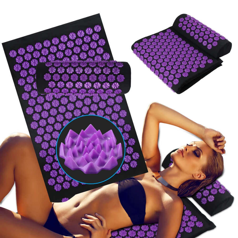 Acupressure Mat & Pillow Set with Carry Bag — Full-Body Muscle Relaxation, 200+ Lotus Discs