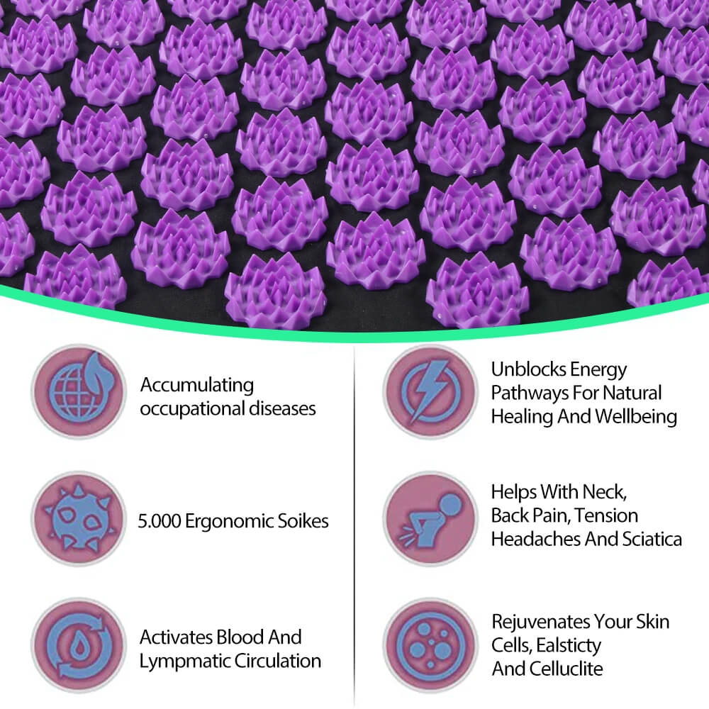 Acupressure Mat & Pillow Set with Carry Bag — Full-Body Muscle Relaxation, 200+ Lotus Discs