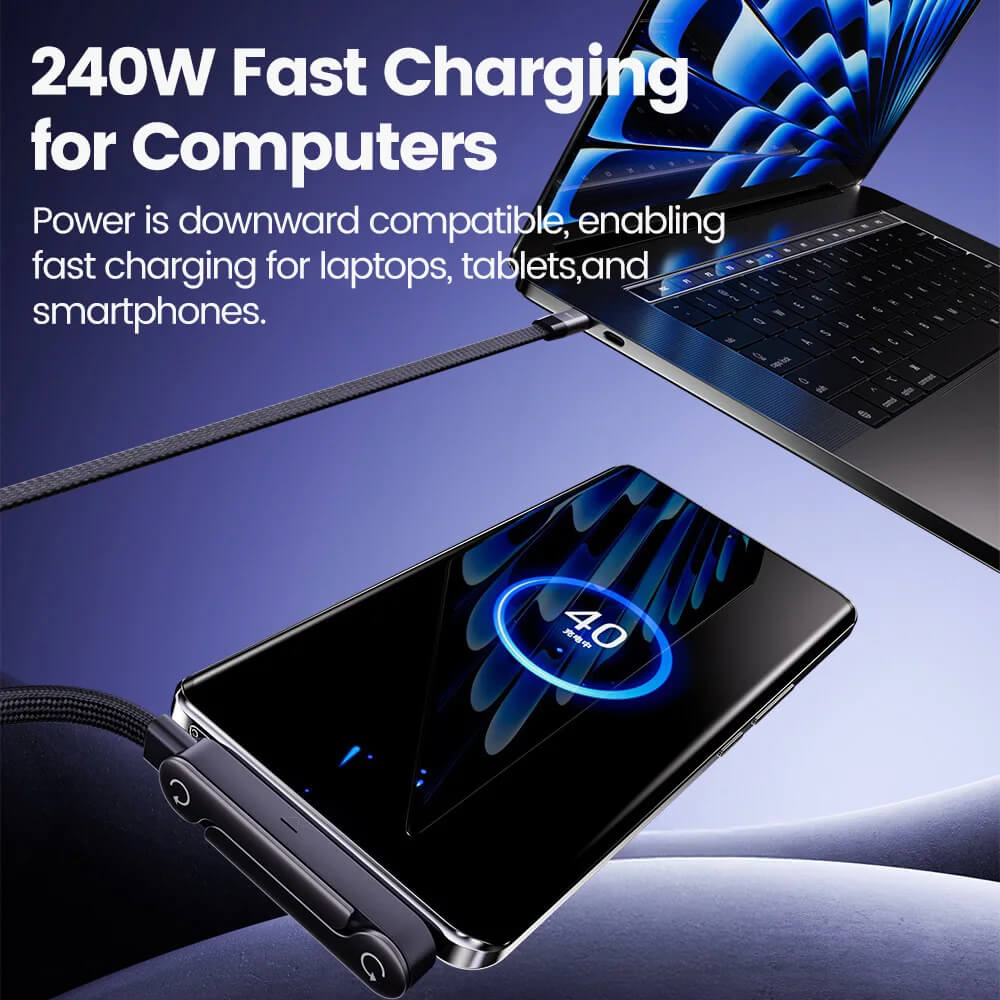 2-in-1 Invisible Foldable Stand & 240W Fast Charging Cable