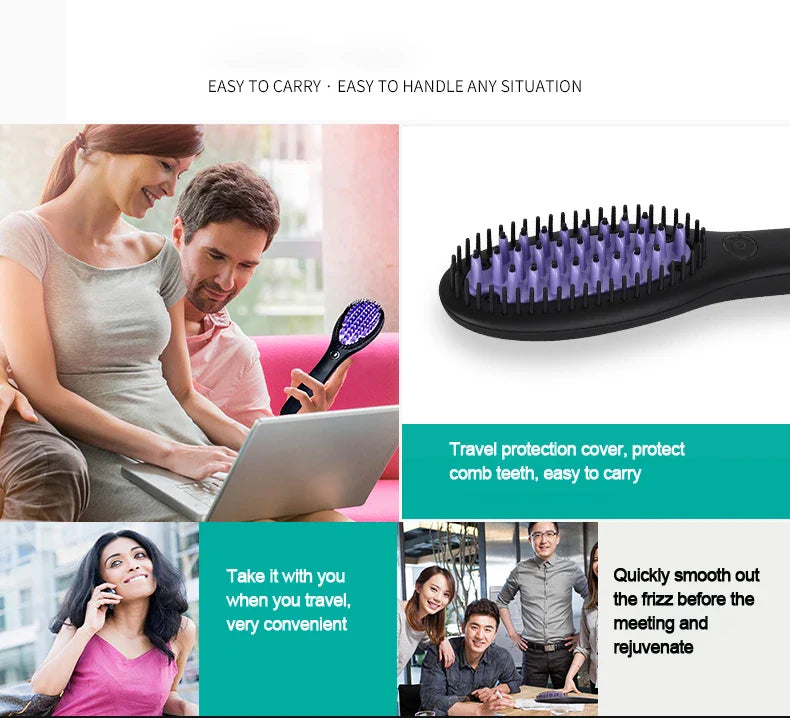 Ceramic Hair Straightener Brush Fast Heating Smoothing Styling Tool