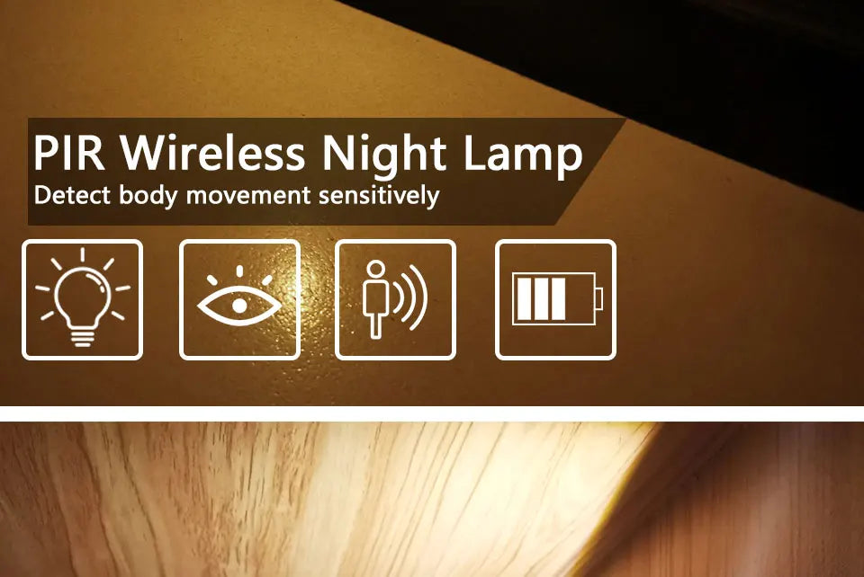 PIR Motion Sensor LED Night Light for Under Cabinet, Closet, Stairs & Bedroom