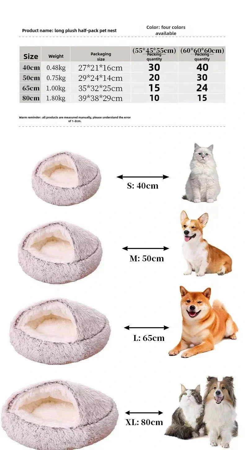 Autumn Winter Soft Plush Pet Bed — Semi-Enclosed Cat Nest | Warm Comforter Shell Cat House | Cozy Kitten & Small Dog Sleeping Nest