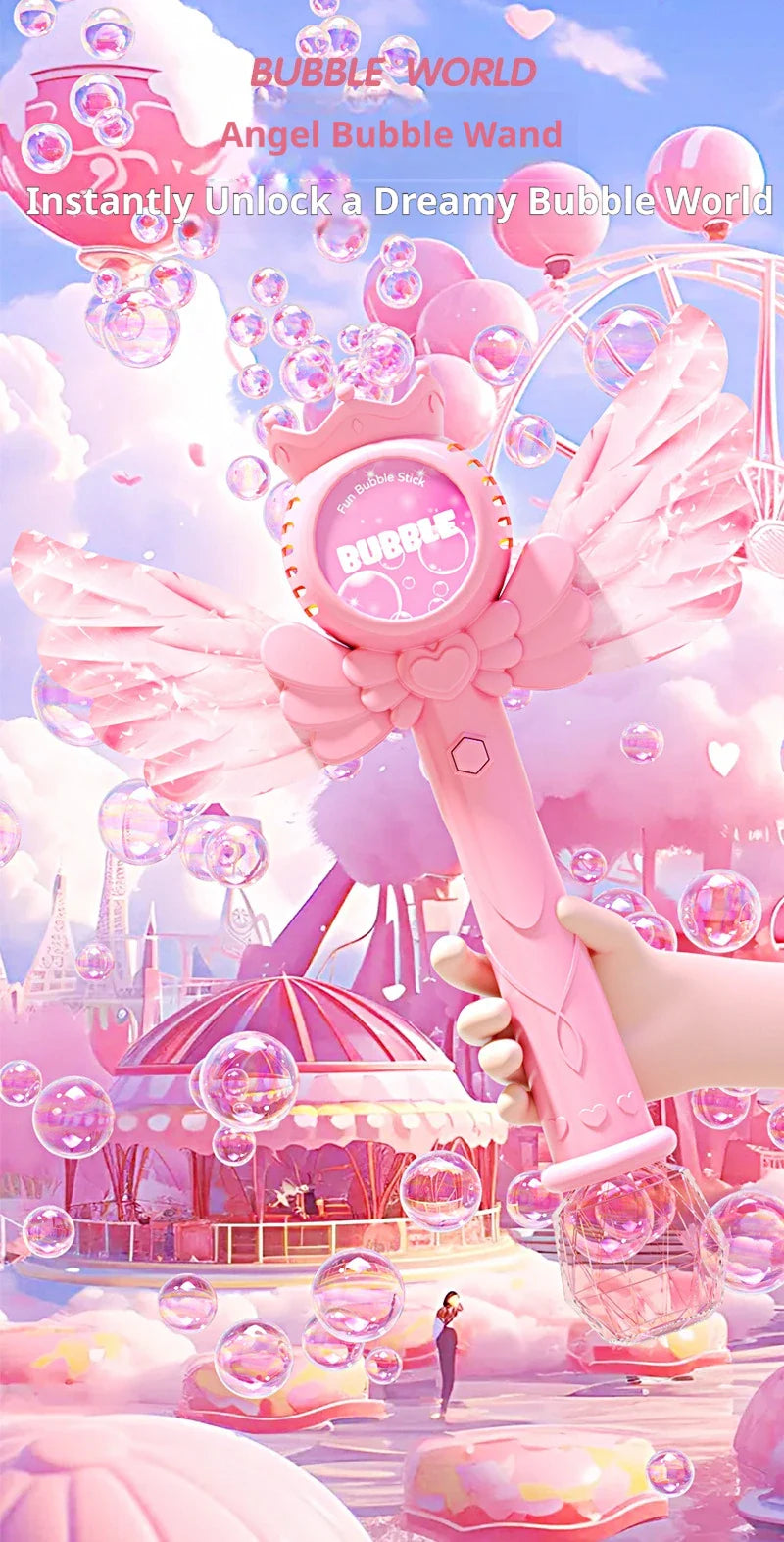 ✨ Electric Angel Bubble Wand | Automatic Light & Sound Bubble Gun 🧚‍♀️