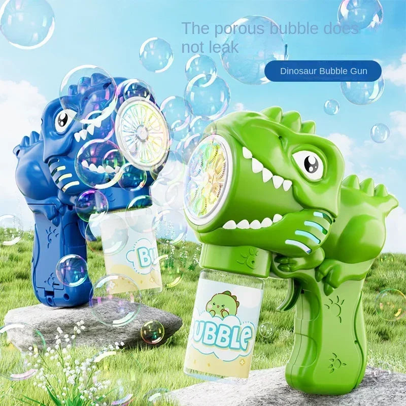 🦖 Light-Up Dinosaur Bubble Gun | Automatic 6-Hole Bubble Maker for Kids ✨