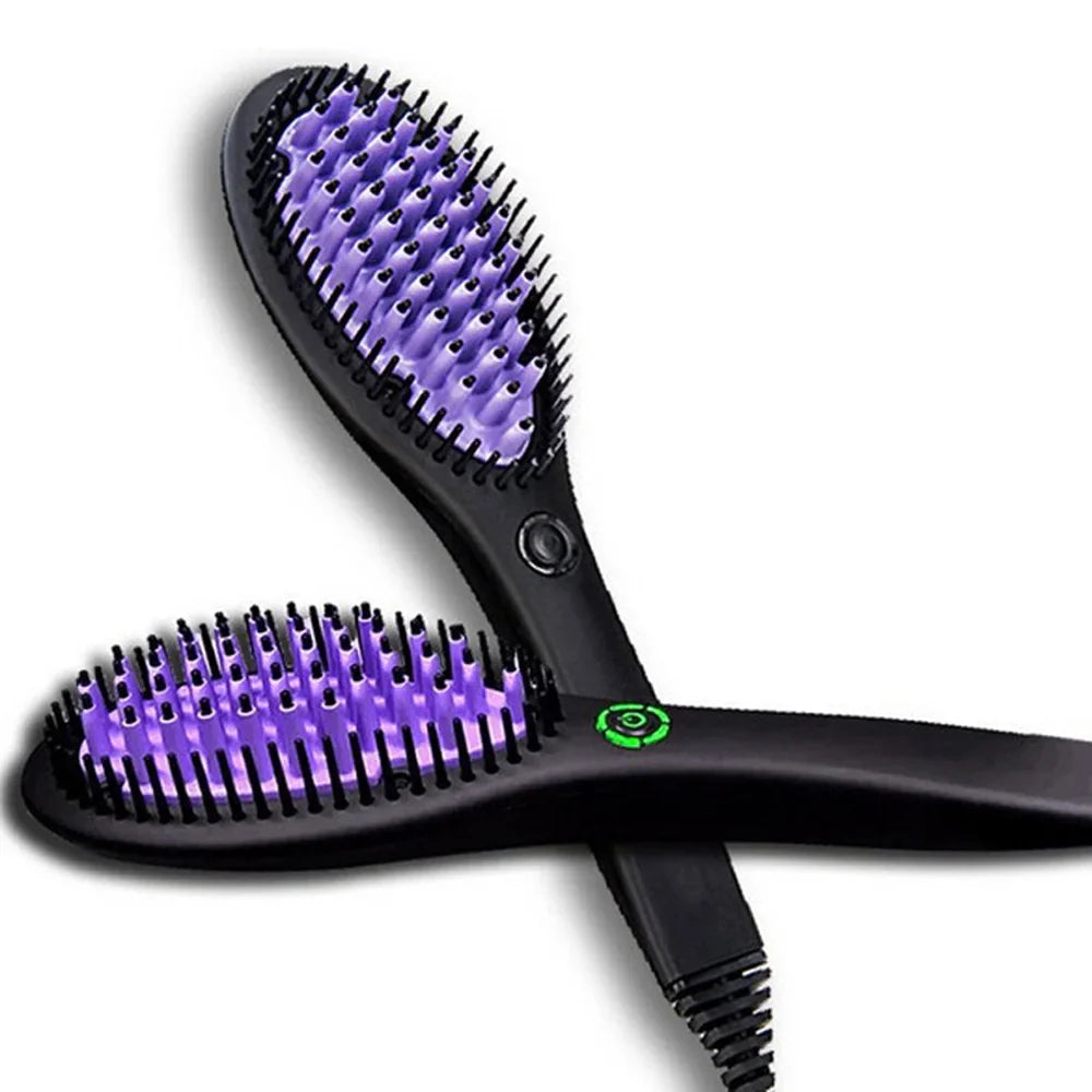 Ceramic Hair Straightener Brush Fast Heating Smoothing Styling Tool
