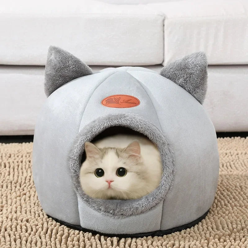 Deep Sleep Comfort Winter Cat Bed | Cozy Cave Nest Indoor | Small Dog House Pet Tent Mat Basket