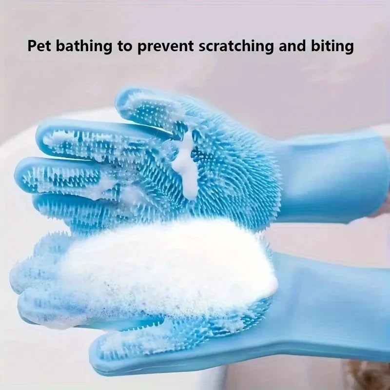 Silicone Pet Grooming & Bathing Gloves for Dogs and Cats Hair Removal