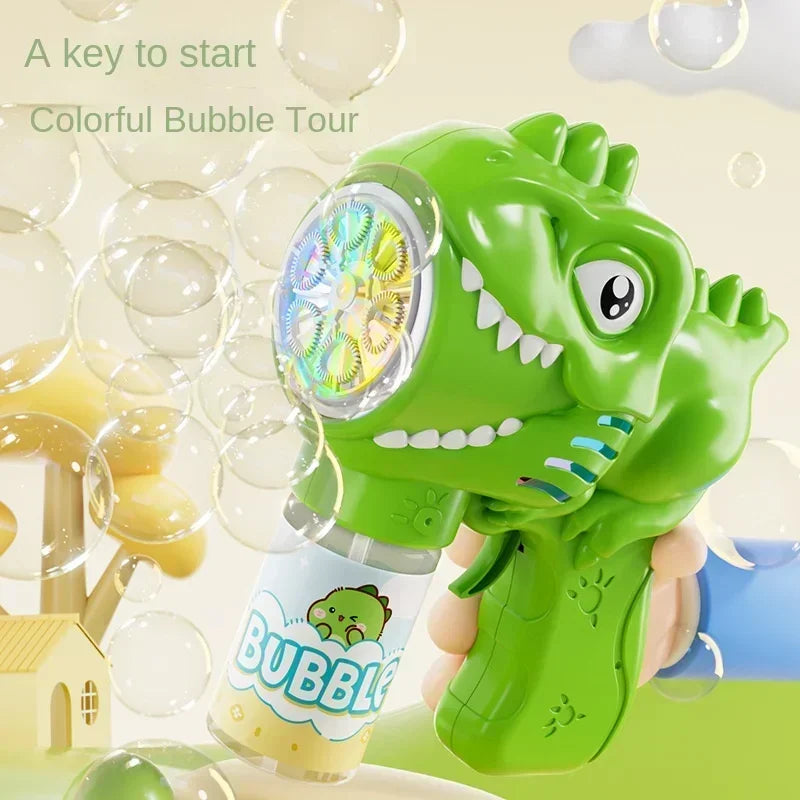 🦖 Light-Up Dinosaur Bubble Gun | Automatic 6-Hole Bubble Maker for Kids ✨