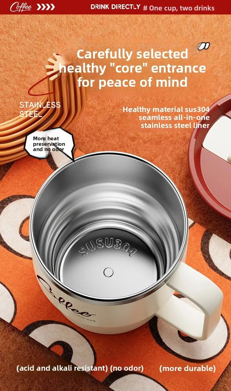400ML Double Wall 304 Stainless Steel Insulated Coffee Mug with Sealed Lid for Hot & Cold Drinks