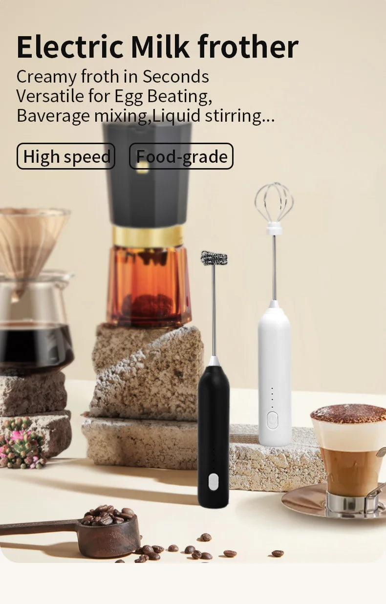USB Rechargeable 3-Speed Handheld Milk Frother, Egg Beater & Drink Mixer for Coffee, Latte and Espresso