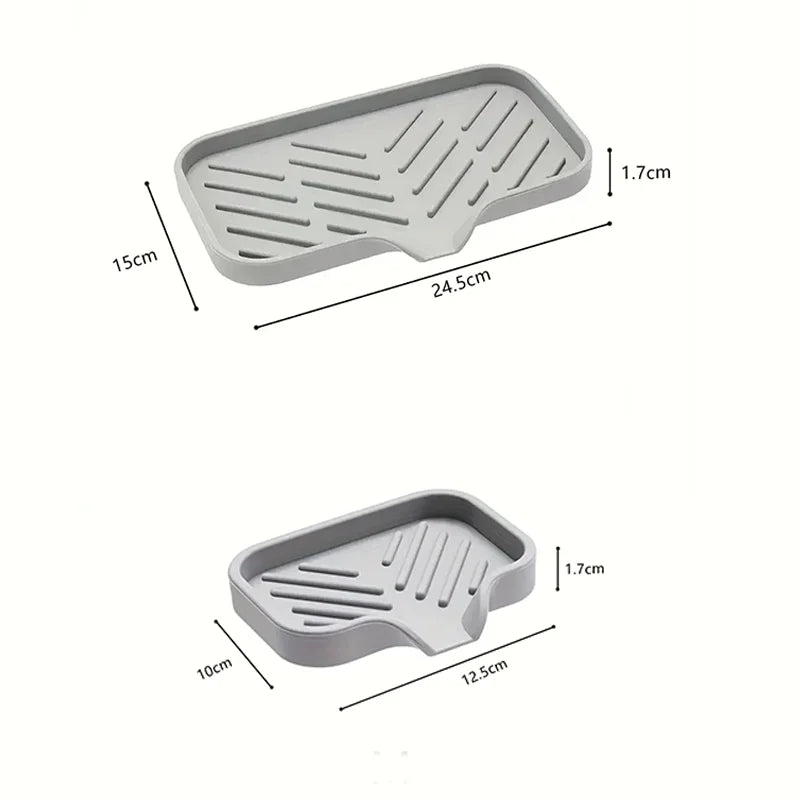 Silicone Sink Tray With Drain | Soap Sponge Storage Holder | Countertop Scrubber Brush Storage Rack | Kitchen Organizer