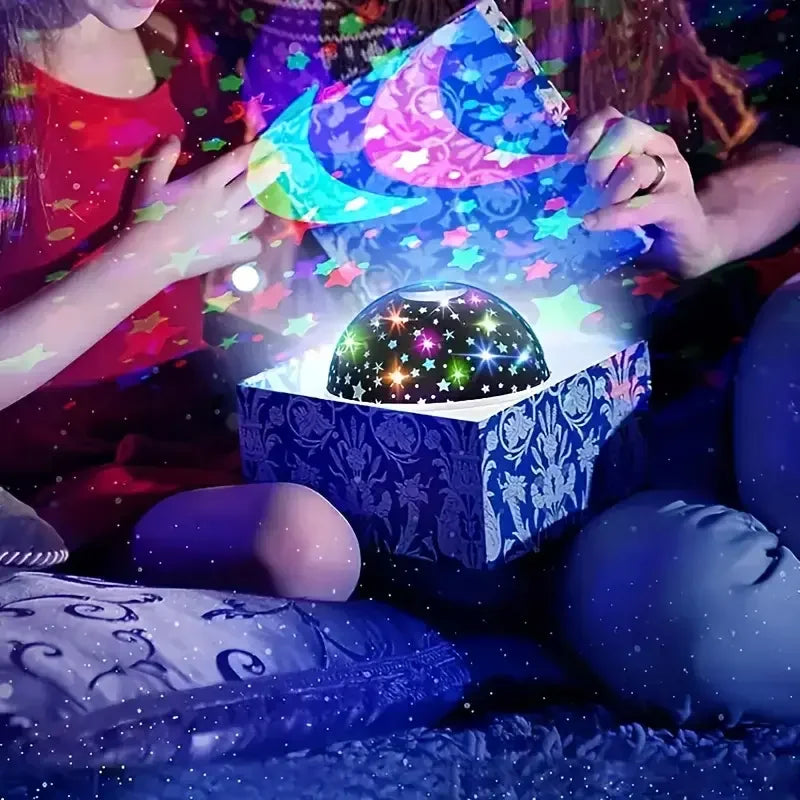 Moon and Stars Night Light Projector | USB 360° Rotating Lamp