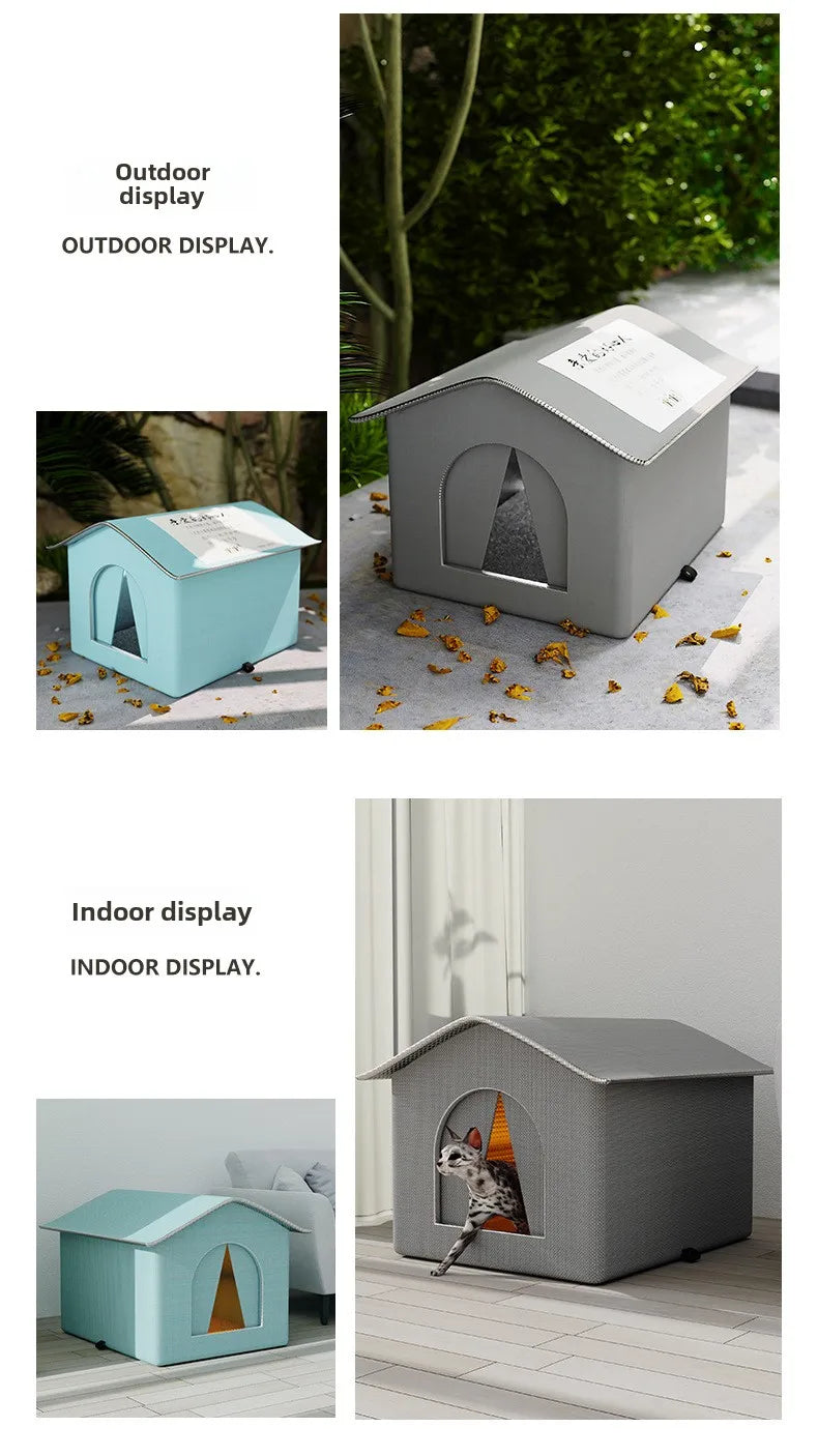 Waterproof Outdoor Pet Cave House — Winter Warm Foldable & Washable Sleeping Bed for Stray Cats, Small Dogs & Puppies | All-Weather Pet Shelter