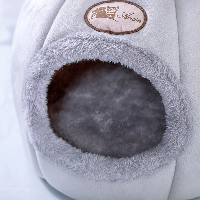 Deep Sleep Comfort Winter Cat Bed | Cozy Cave Nest Indoor | Small Dog House Pet Tent Mat Basket