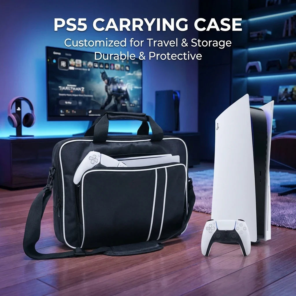 PS5 Travel Case Protective Bag for PS5 Console Disc/Digital Edition with Controllers, Game Cards & Headset Organizer