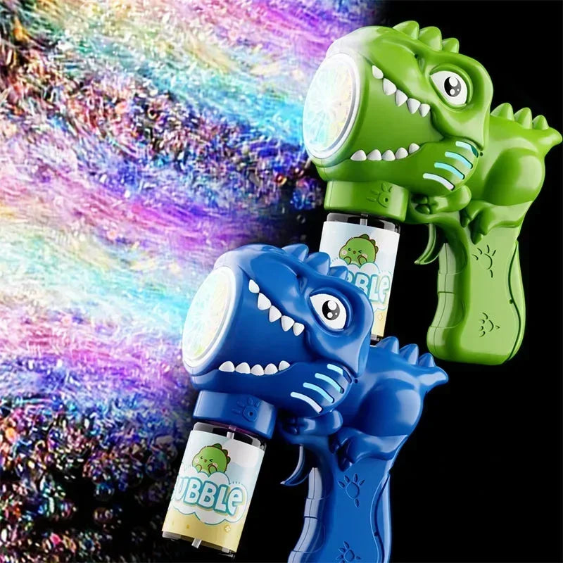 🦖 Light-Up Dinosaur Bubble Gun | Automatic 6-Hole Bubble Maker for Kids ✨