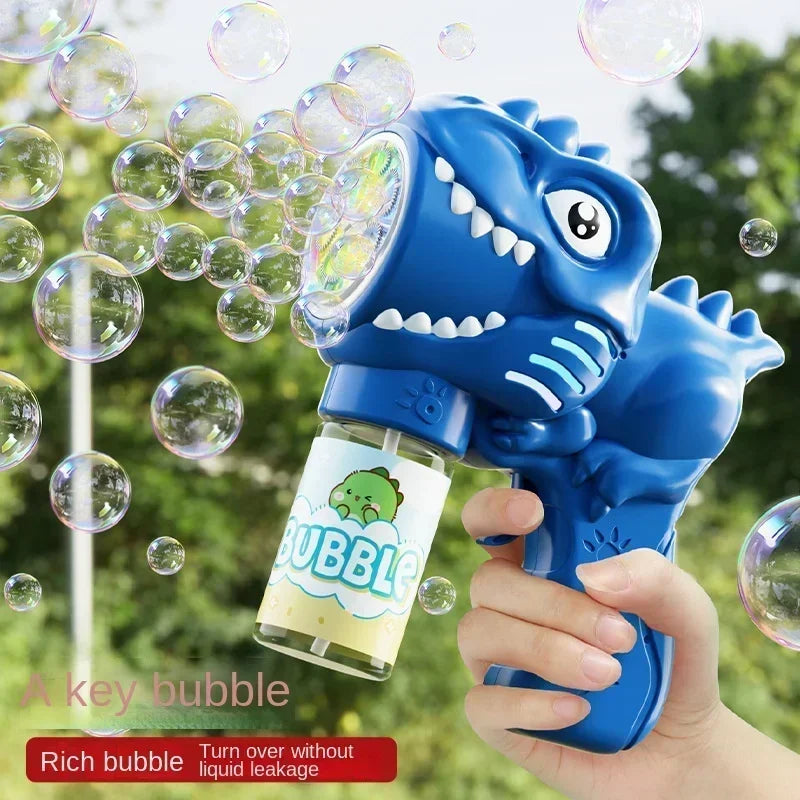 🦖 Light-Up Dinosaur Bubble Gun | Automatic 6-Hole Bubble Maker for Kids ✨