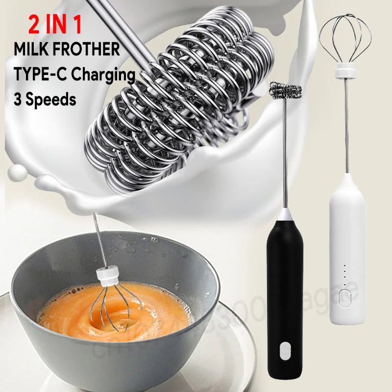 USB Rechargeable 3-Speed Handheld Milk Frother, Egg Beater & Drink Mixer for Coffee, Latte and Espresso