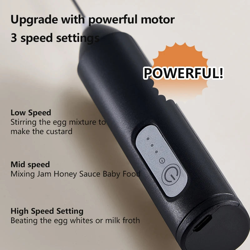 USB Rechargeable 3-Speed Handheld Milk Frother, Egg Beater & Drink Mixer for Coffee, Latte and Espresso