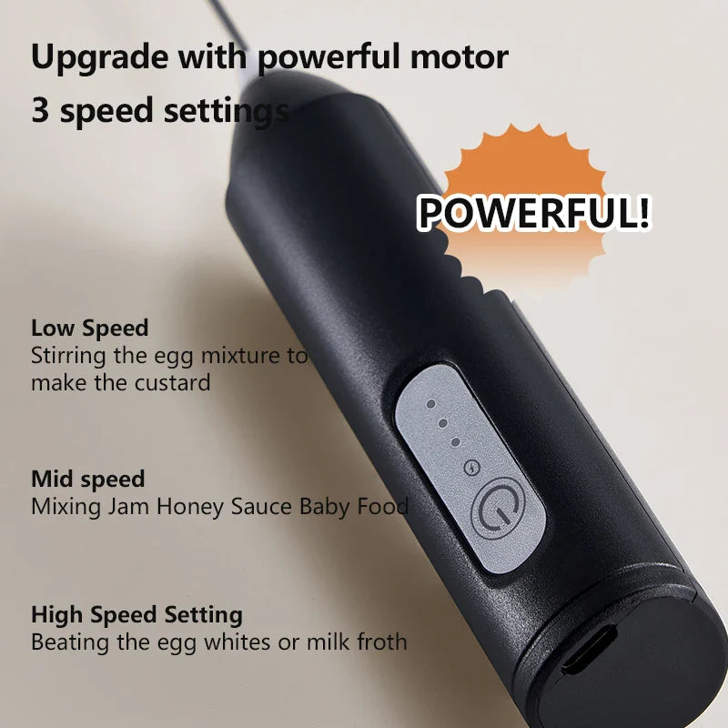 USB Rechargeable 3-Speed Handheld Milk Frother & Egg Beater