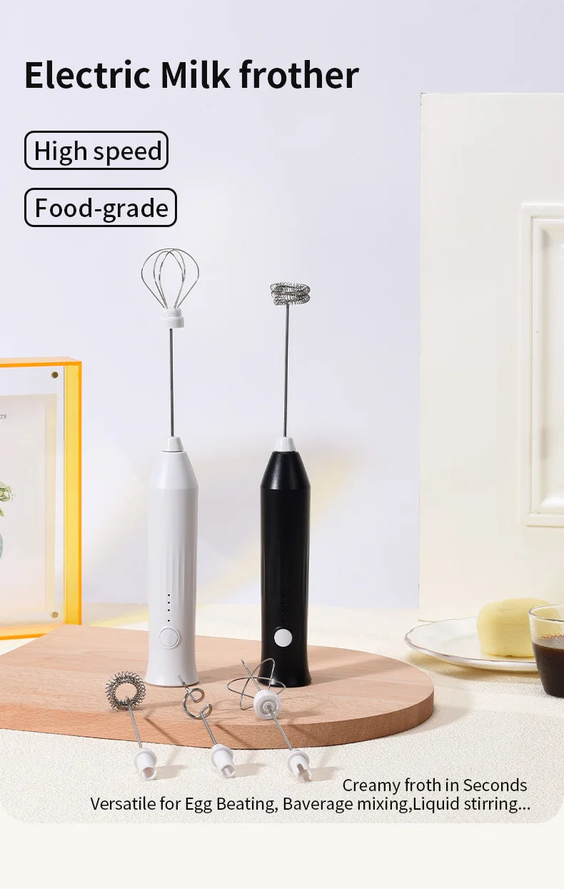 USB Rechargeable 3-Speed Handheld Milk Frother, Egg Beater & Drink Mixer for Coffee, Latte and Espresso