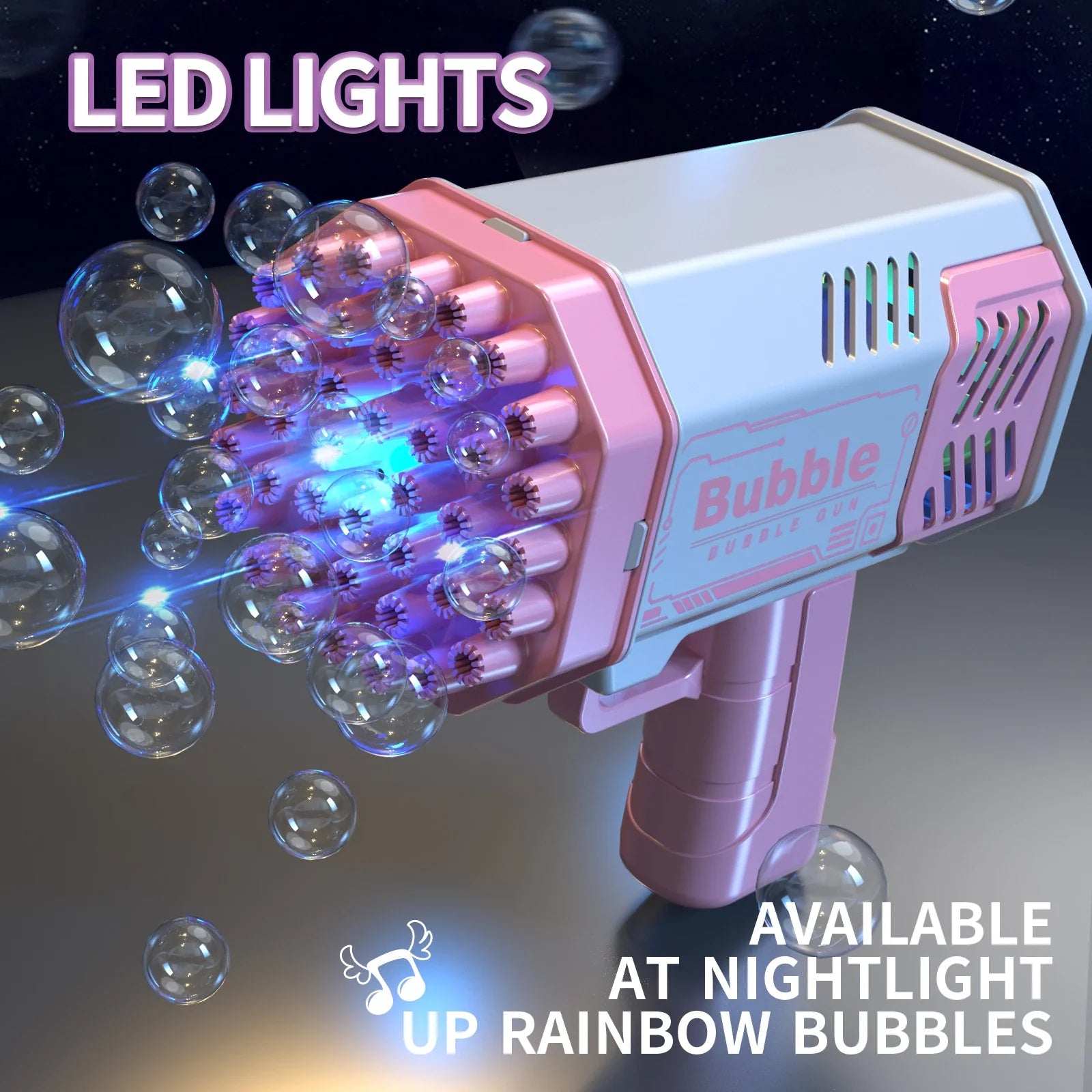 🚀 40-Hole Mega Bubble Machine | Automatic Light-Up Bubble Gun ✨