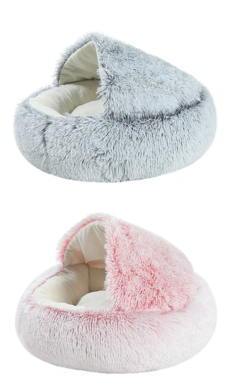 Autumn Winter Soft Plush Pet Bed — Semi-Enclosed Cat Nest | Warm Comforter Shell Cat House | Cozy Kitten & Small Dog Sleeping Nest