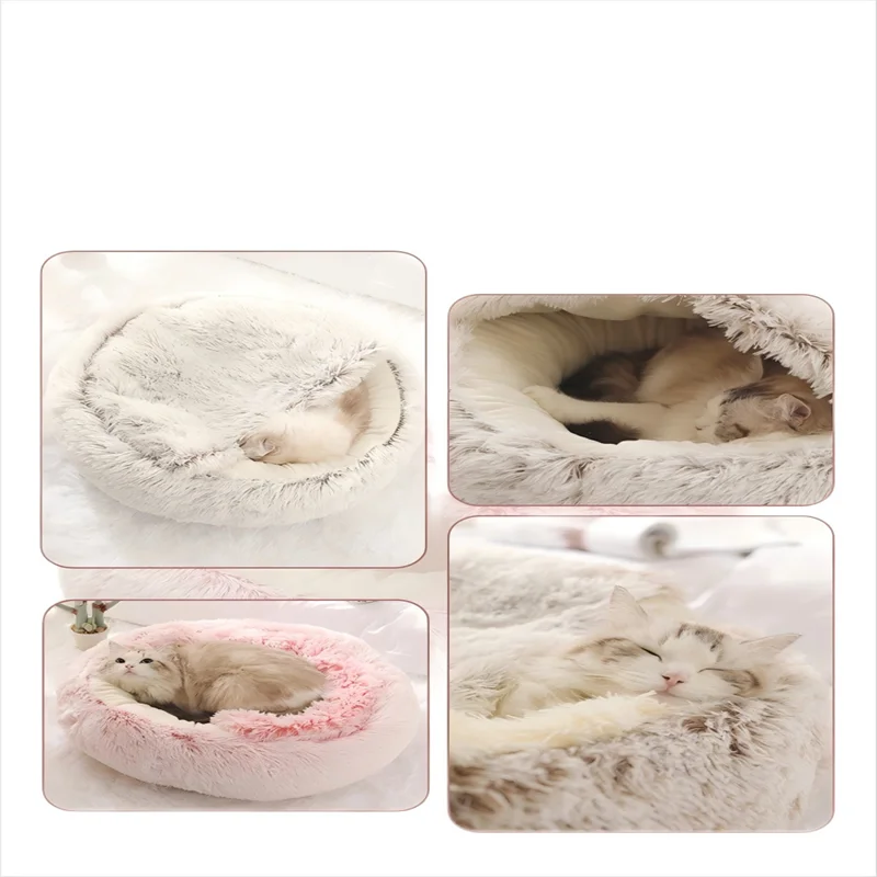 Autumn Winter Soft Plush Pet Bed — Semi-Enclosed Cat Nest | Warm Comforter Shell Cat House | Cozy Kitten & Small Dog Sleeping Nest