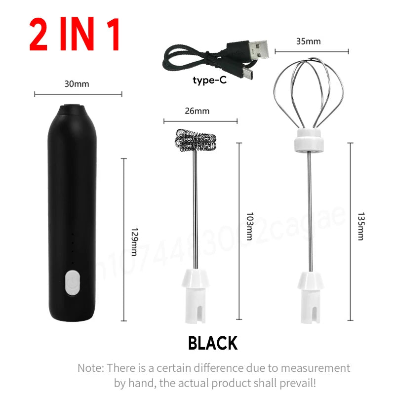 USB Rechargeable 3-Speed Handheld Milk Frother, Egg Beater & Drink Mixer for Coffee, Latte and Espresso