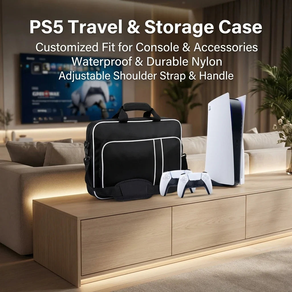 PS5 Travel Case Protective Bag for PS5 Console Disc/Digital Edition with Controllers, Game Cards & Headset Organizer