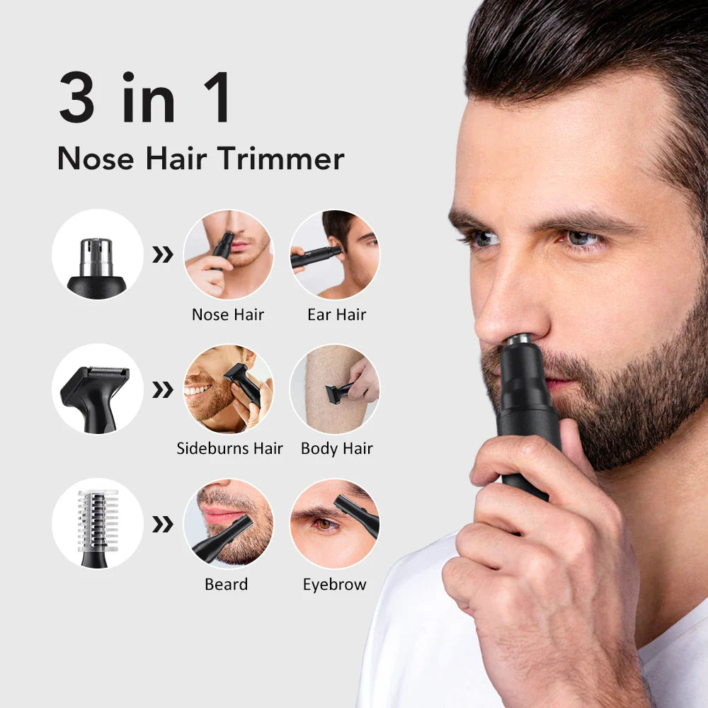 3-in-1 Rechargeable Nose Hair Trimmer with Facial Grooming Heads