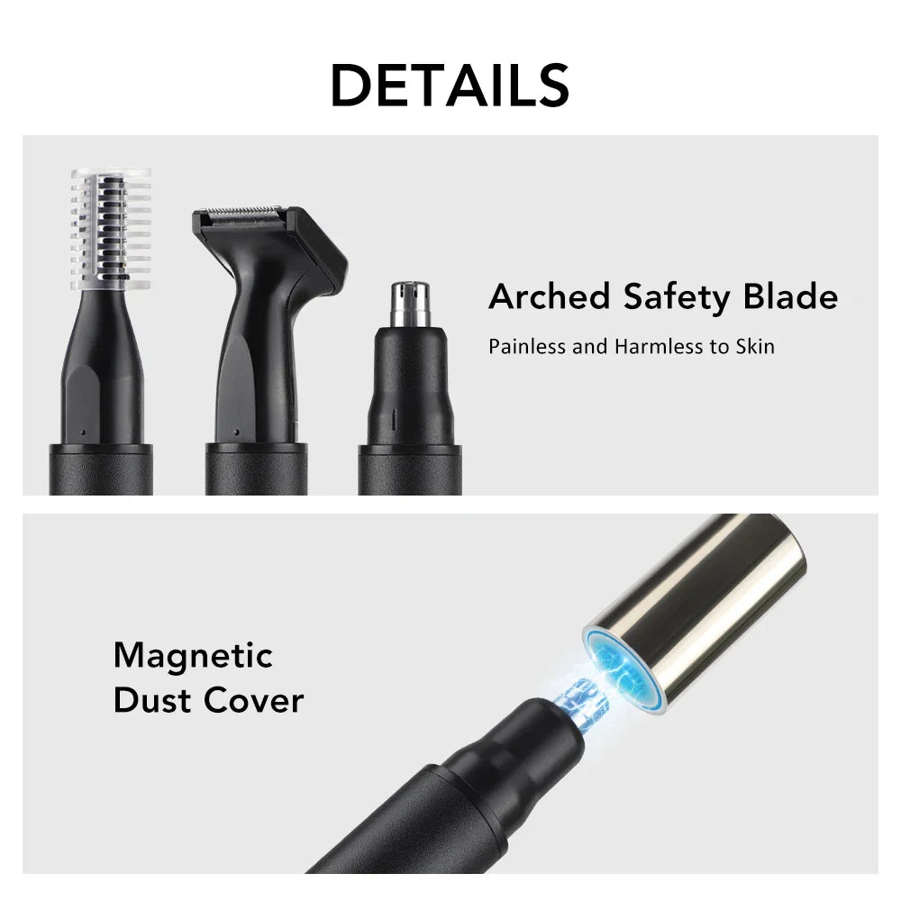 3-in-1 Rechargeable Nose Hair Trimmer with Facial Grooming Heads