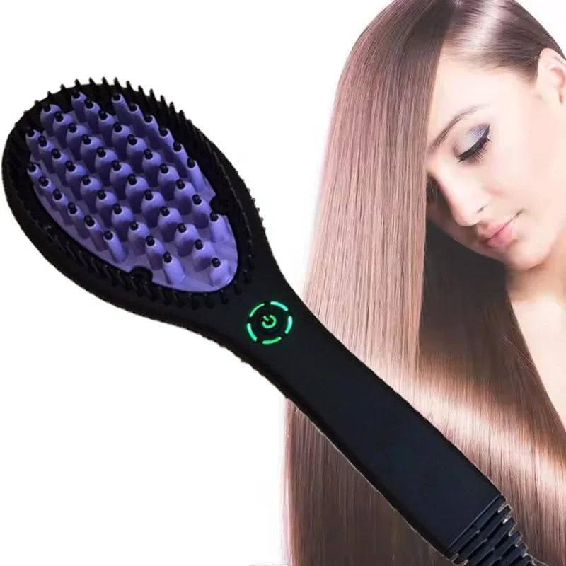 Ceramic Hair Straightener Brush Fast Heating Smoothing Styling Tool