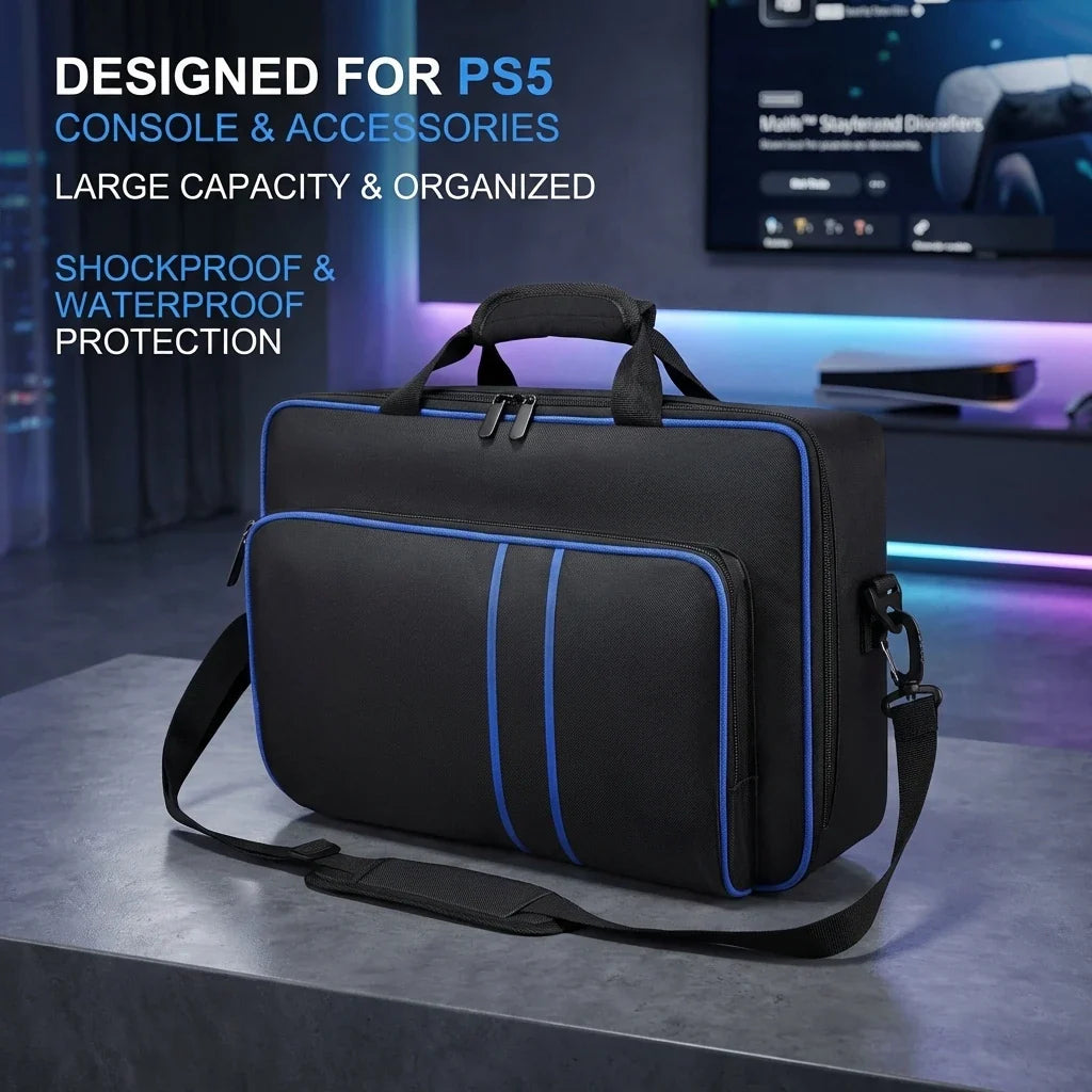 PS5 Travel Case Protective Bag for PS5 Console Disc/Digital Edition with Controllers, Game Cards & Headset Organizer