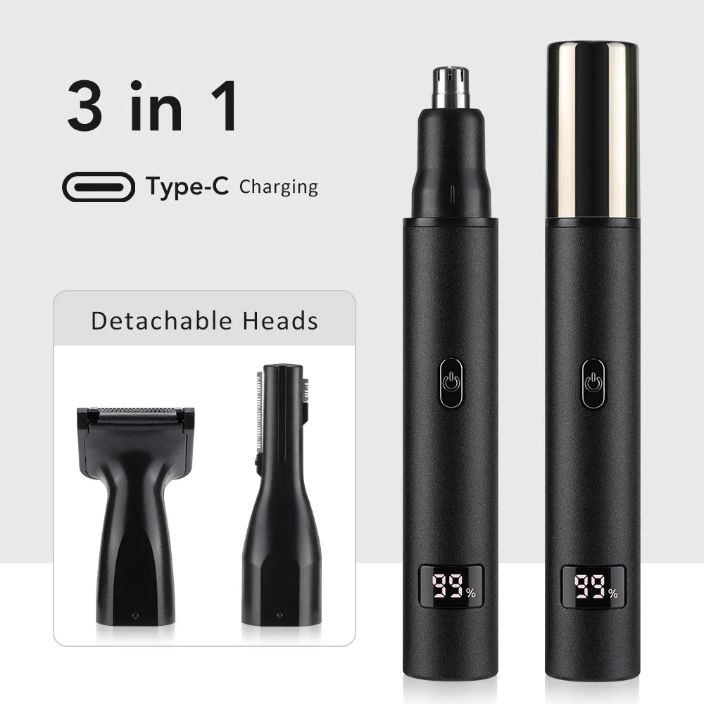 3-in-1 Rechargeable Nose Hair Trimmer with Facial Grooming Heads