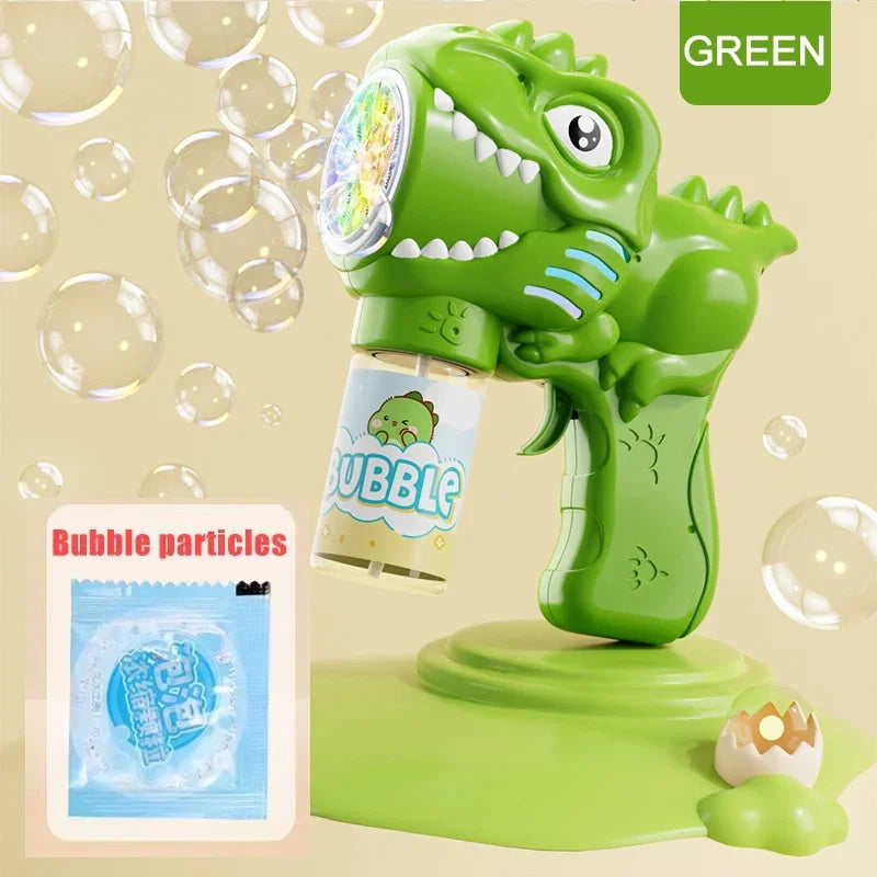 🦖 Light-Up Dinosaur Bubble Gun | Automatic 6-Hole Bubble Maker for Kids ✨