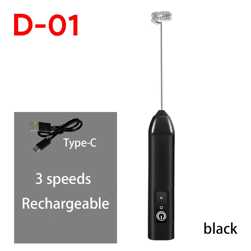 USB Rechargeable 3-Speed Handheld Milk Frother, Egg Beater & Drink Mixer for Coffee, Latte and Espresso