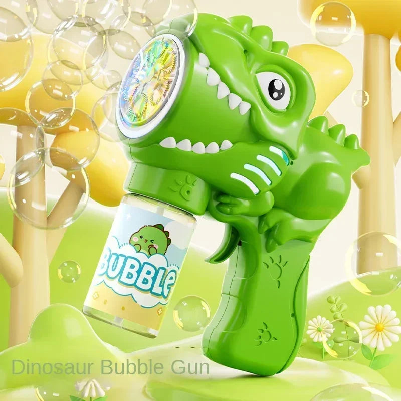 🦖 Light-Up Dinosaur Bubble Gun | Automatic 6-Hole Bubble Maker for Kids ✨