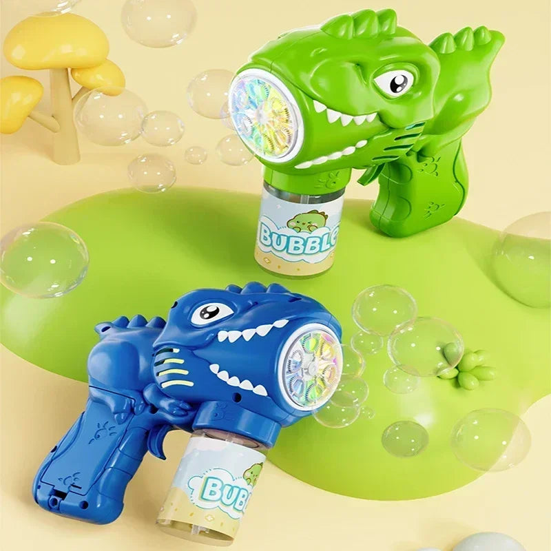 🦖 Light-Up Dinosaur Bubble Gun | Automatic 6-Hole Bubble Maker for Kids ✨