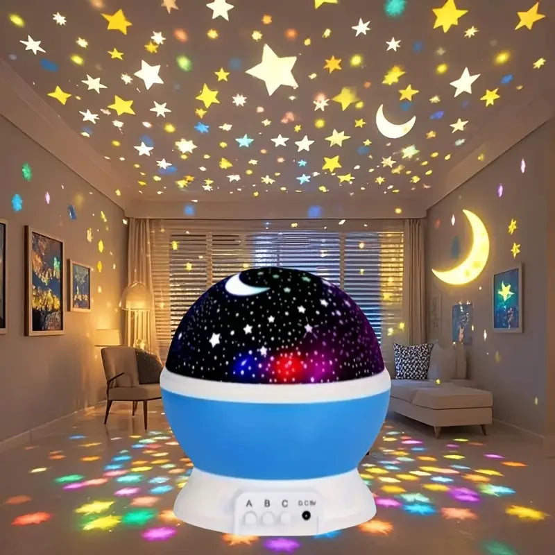 Moon and Stars Night Light Projector | USB 360° Rotating Lamp