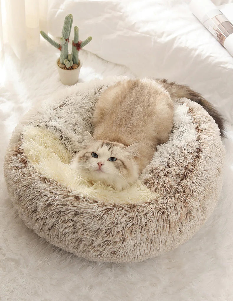 Autumn Winter Soft Plush Pet Bed — Semi-Enclosed Cat Nest | Warm Comforter Shell Cat House | Cozy Kitten & Small Dog Sleeping Nest
