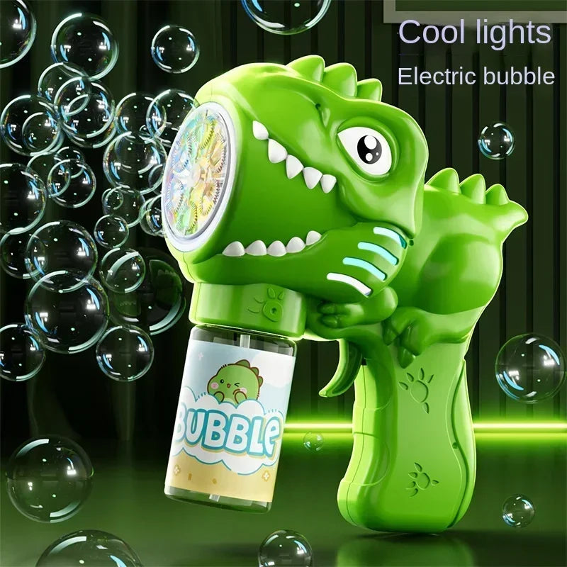 🦖 Light-Up Dinosaur Bubble Gun | Automatic 6-Hole Bubble Maker for Kids ✨