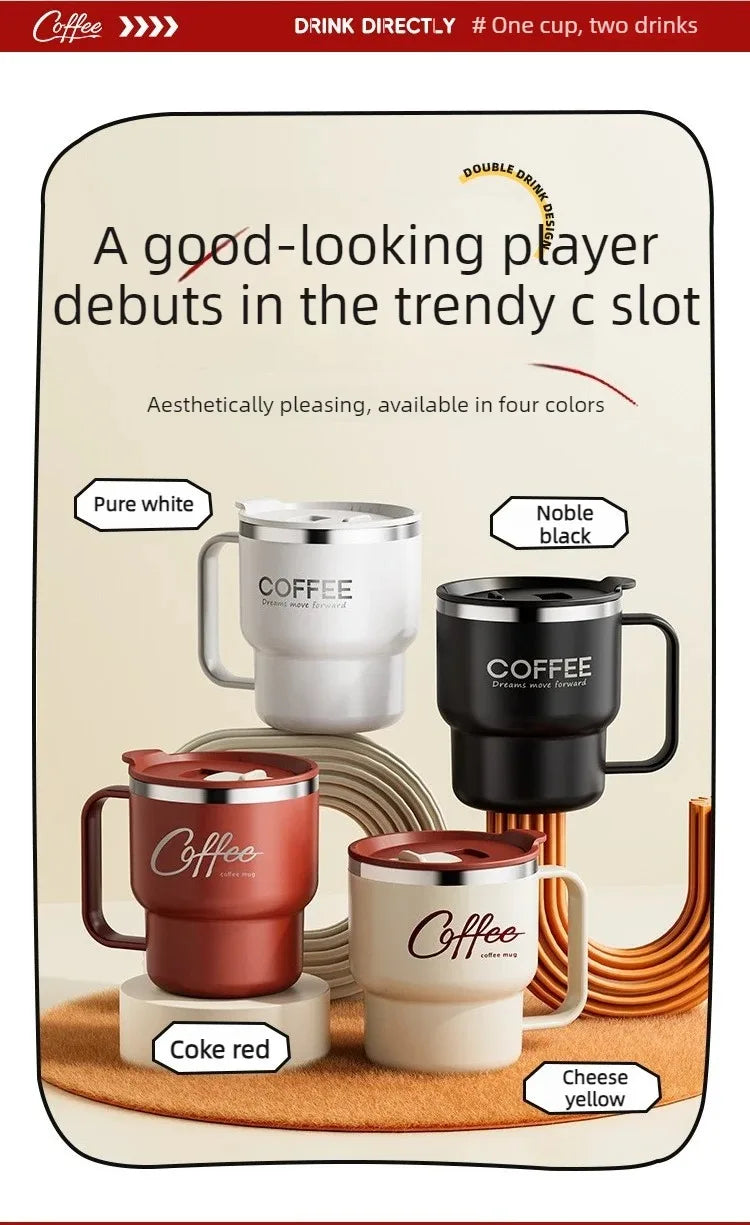 400ML Double Wall 304 Stainless Steel Insulated Coffee Mug with Sealed Lid for Hot & Cold Drinks