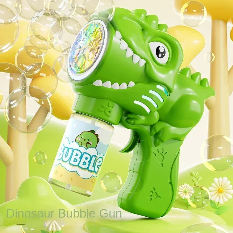 🦖 Light-Up Dinosaur Bubble Gun | Automatic 6-Hole Bubble Maker for Kids ✨