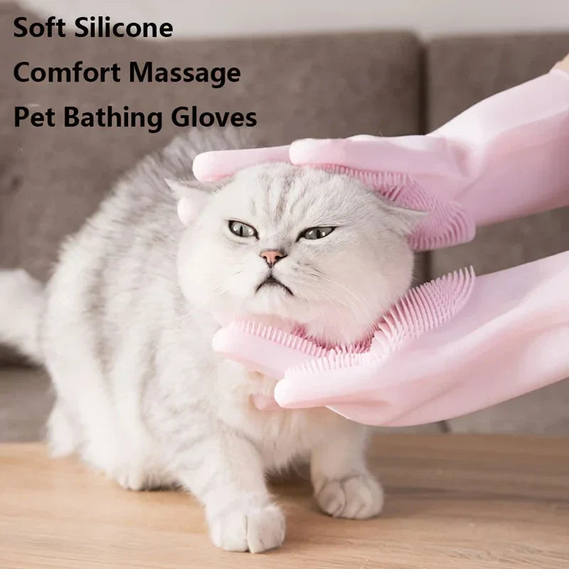 Silicone Pet Grooming & Bathing Gloves for Dogs and Cats Hair Removal