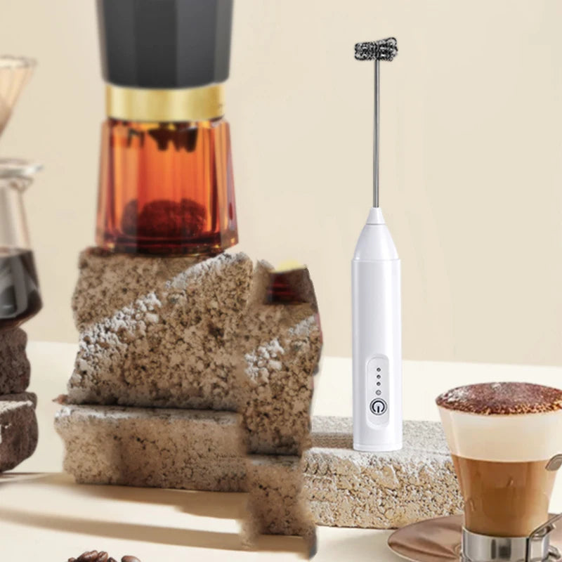 USB Rechargeable 3-Speed Handheld Milk Frother, Egg Beater & Drink Mixer for Coffee, Latte and Espresso