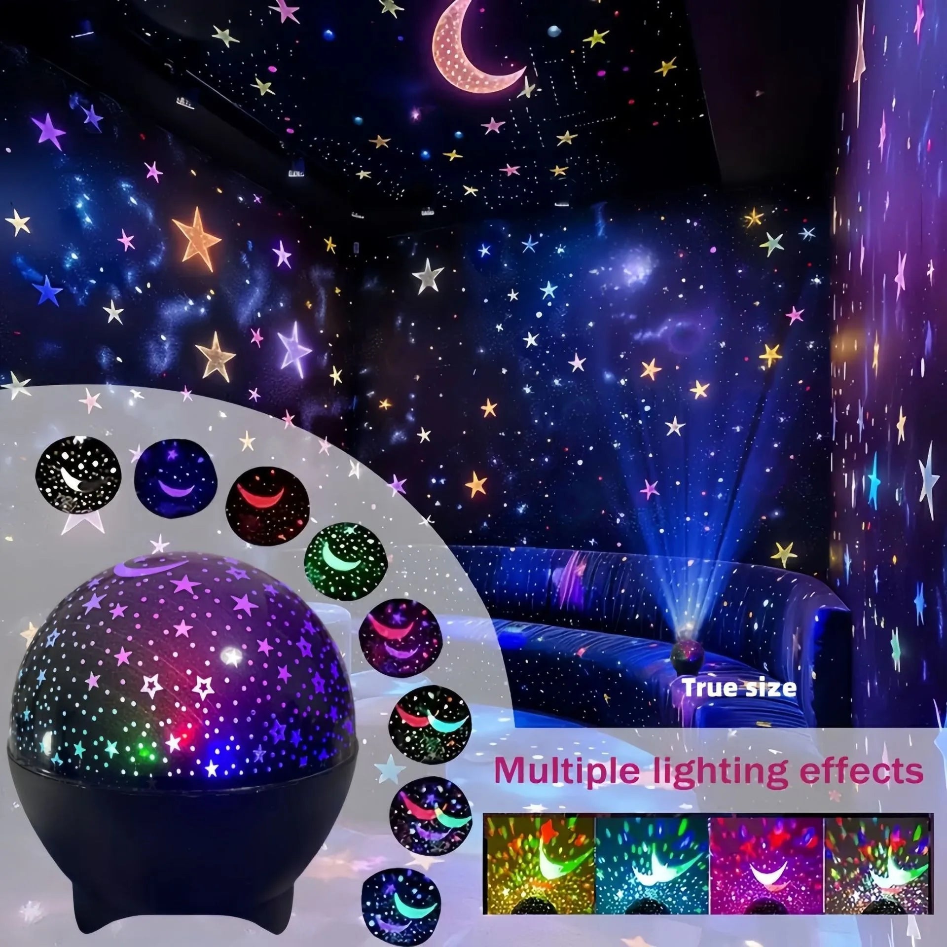 RGB Starry Moon Galaxy Projector Night Light USB LED Room Decor Lamp