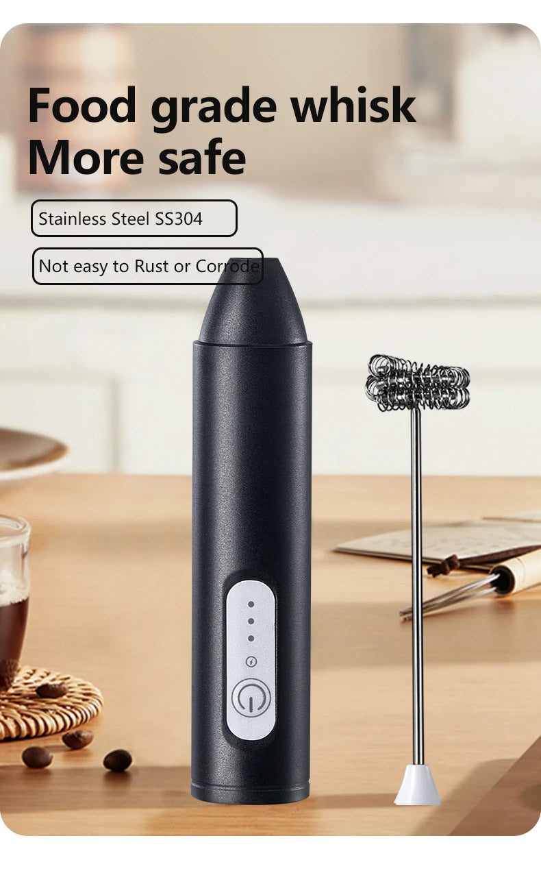 USB Rechargeable 3-Speed Handheld Milk Frother, Egg Beater & Drink Mixer for Coffee, Latte and Espresso