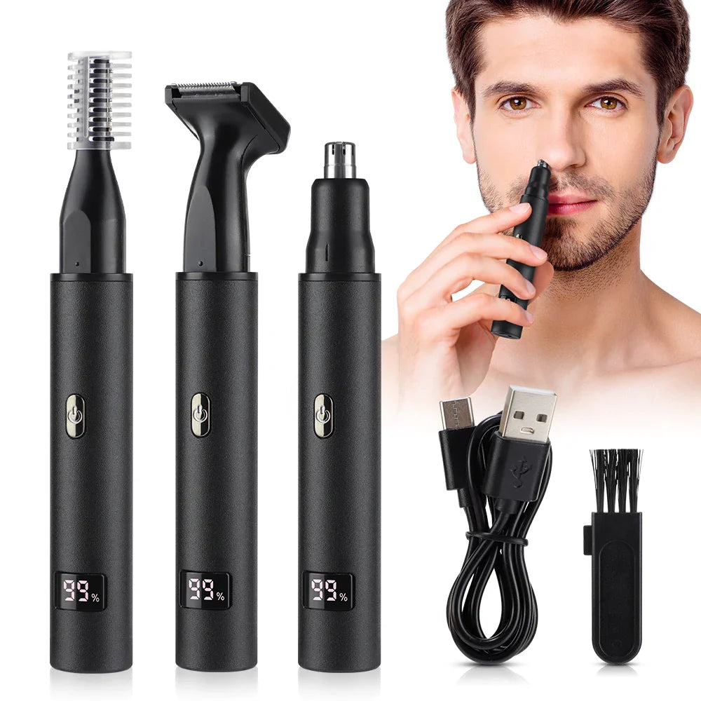 3-in-1 Rechargeable Nose Hair Trimmer with Facial Grooming Heads