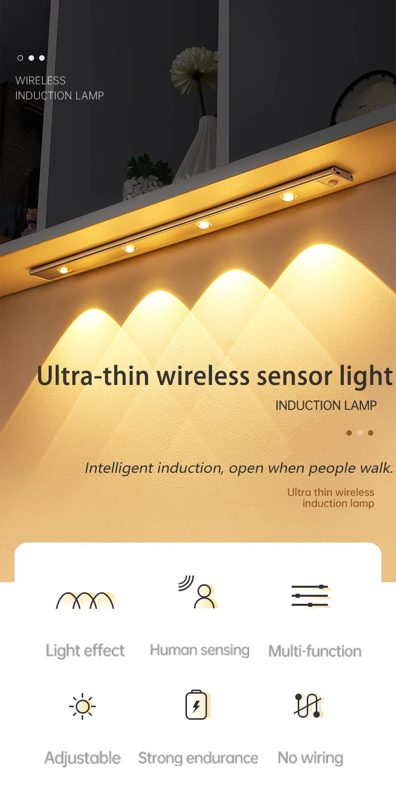 Cabinet Light USB Rechargeable Motion Sensor Ultra-Thin Night Light for Kitchen Wardrobe Cabinet | 20CM / 30CM / 40CM / 50CM LED Strip Light